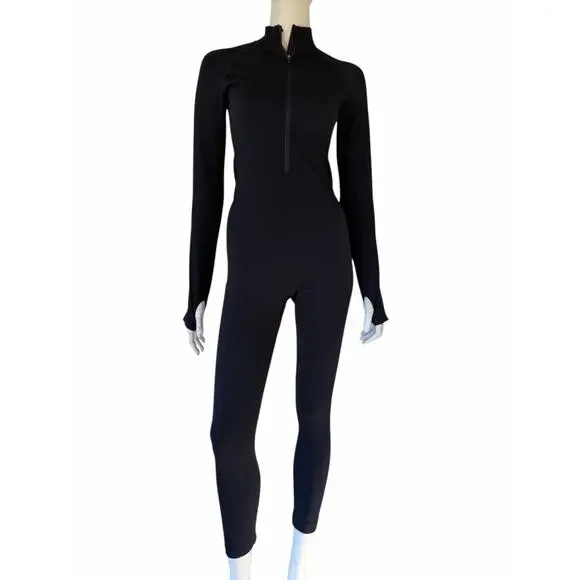 ASOS ribbed catsuit bodysuit 4505 seamless zip front all-in-one in black sz S - Picture 4 of 9